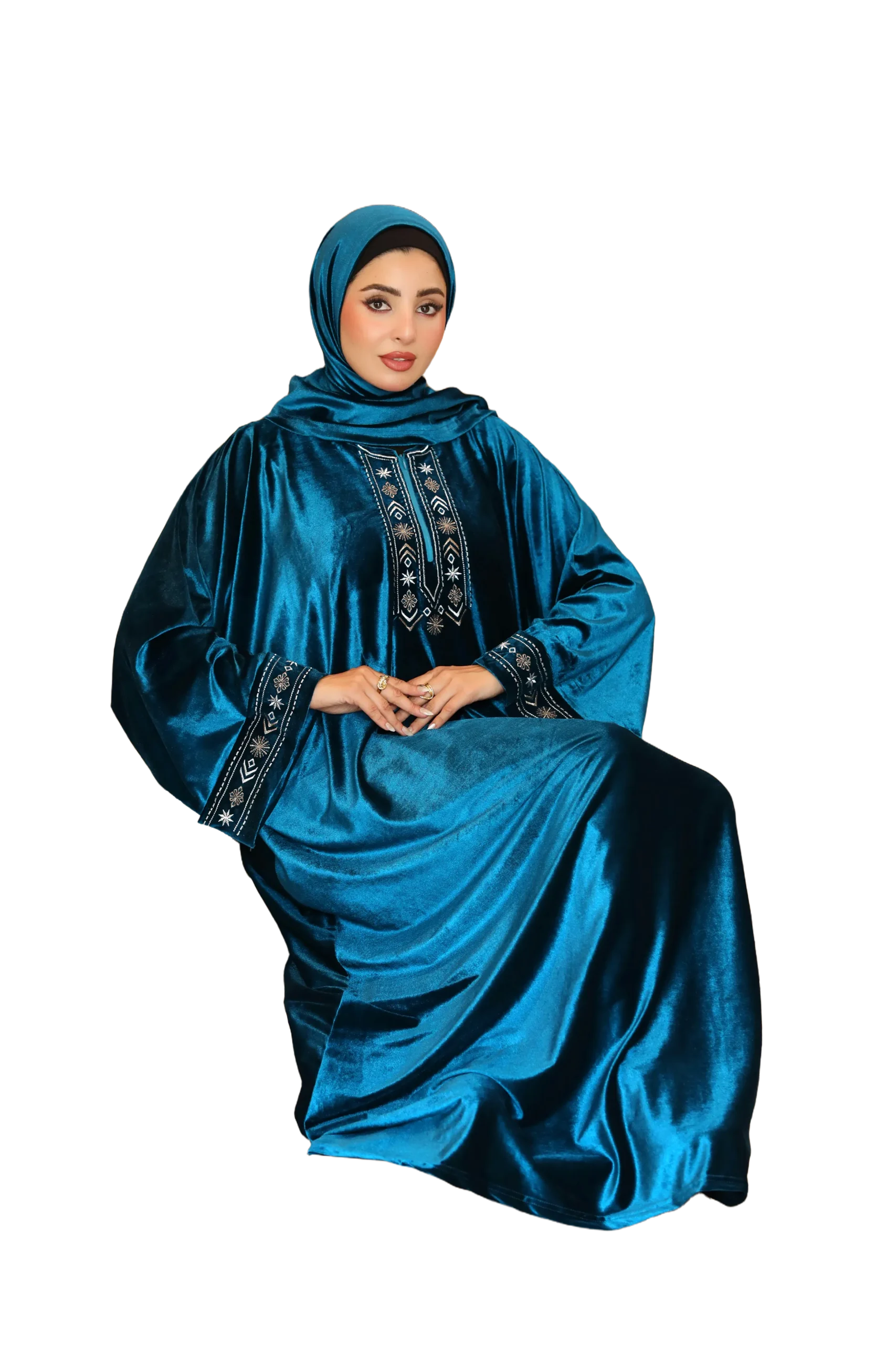 إسدال 405 بتطريز أمامي – بترولي – صورة 1